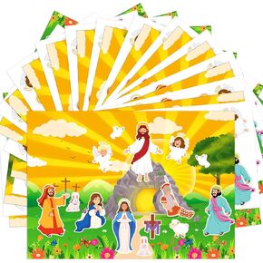 12 Set Make an Easter He Lives Sticker Scenes Religious Easter Nativity Stickers Craft for Kids Easter Resurrection Scene Sticker Ornaments Christian Jesus Stickers Easter School Activities