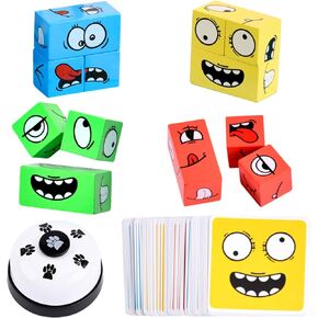 Wooden Face Dilling Magic Cube Game مع الجرس ، وبناء ألغاز نمط تعبير مطابقة الكتل لعبة للأطفال والبالغين ، والمرح التعليمي لليلة العائلة