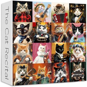 PICKFORU Cat Puzzles for Adults 1000 Pieces, Funny Animals Music Puzzles for Adults Guitar Piano, Vintage Challenging Kitten Puzzle as House Decor