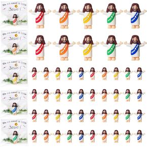 50 Sets Little Jesus Figurines Bulk Mini Jesus Figurines Set with 50 Prayer Card 50 Bags Religious Jesus Figurines Jesus Doll for Church