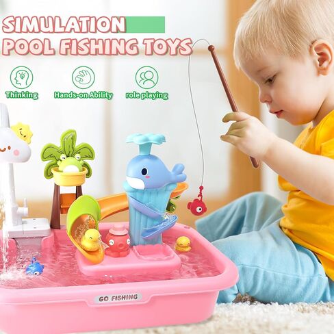 Kids Play Sink with Running Water,Toddler Sink Dishwasher Toy with Electric Faucet, Pretend Play Water Table for Toddlers Age2-4, Role Play Kitchen Playset Gift for Boy Girl 3-5 Years Old(Pink) in Saudi Arabia