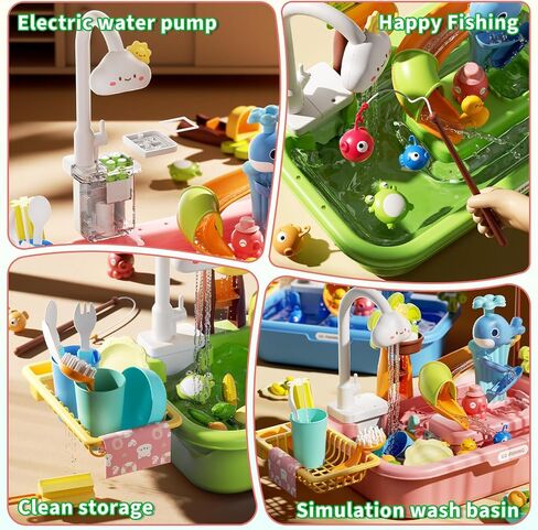 Kids Play Sink with Running Water,Toddler Sink Dishwasher Toy with Electric Faucet, Pretend Play Water Table for Toddlers Age2-4, Role Play Kitchen Playset Gift for Boy Girl 3-5 Years Old(Pink) in Saudi Arabia