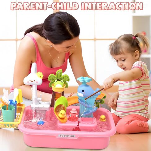 Kids Play Sink with Running Water,Toddler Sink Dishwasher Toy with Electric Faucet, Pretend Play Water Table for Toddlers Age2-4, Role Play Kitchen Playset Gift for Boy Girl 3-5 Years Old(Pink) in Saudi Arabia