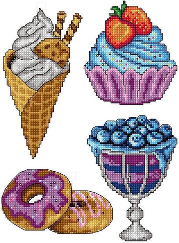 Counted Cross-Stitch Kit on Plastic Canvas with Cupcakes. 4 Wonderful Ornaments Different Dimensions 105CS. Perfect for Embroidery & Needlework Amateurs in Kuwait