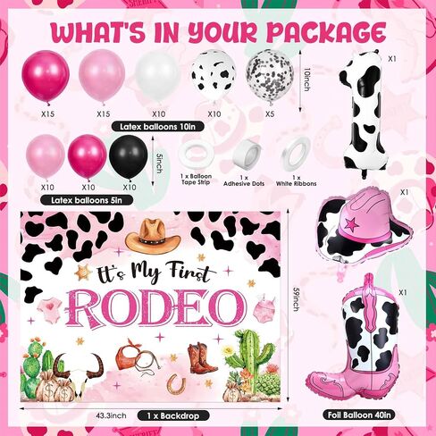 Western Cowgirl 1st Rodeo Birthday Decorations for Girls Pink Wild West Its My First Rodeo Birthday Backdrop Cowgirl Balloon Garland Arch Kit for Western 1 Year Old Girl Party Supplies Baby Shower in Saudi Arabia