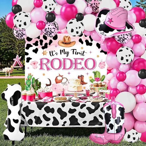 Western Cowgirl 1st Rodeo Birthday Decorations for Girls Pink Wild West Its My First Rodeo Birthday Backdrop Cowgirl Balloon Garland Arch Kit for Western 1 Year Old Girl Party Supplies Baby Shower in Saudi Arabia