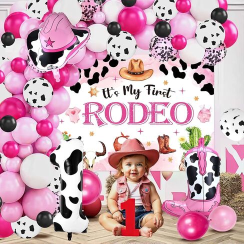Western Cowgirl 1st Rodeo Birthday Decorations for Girls Pink Wild West Its My First Rodeo Birthday Backdrop Cowgirl Balloon Garland Arch Kit for Western 1 Year Old Girl Party Supplies Baby Shower in Saudi Arabia