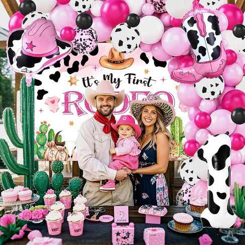 Western Cowgirl 1st Rodeo Birthday Decorations for Girls Pink Wild West Its My First Rodeo Birthday Backdrop Cowgirl Balloon Garland Arch Kit for Western 1 Year Old Girl Party Supplies Baby Shower in Saudi Arabia
