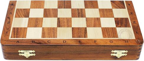 House of Chess - Victorian Staunton Golden Acacia Wood Chess Set - 14 x 14 Inches Wooden Folding Chess Board with Algebraic Notation - Wooden Chess Pieces with King Height 3 Inches + 2 Extra Queens in Saudi Arabia