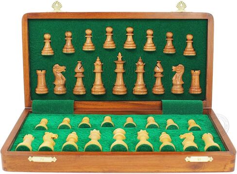 House of Chess - Victorian Staunton Golden Acacia Wood Chess Set - 14 x 14 Inches Wooden Folding Chess Board with Algebraic Notation - Wooden Chess Pieces with King Height 3 Inches + 2 Extra Queens in Saudi Arabia