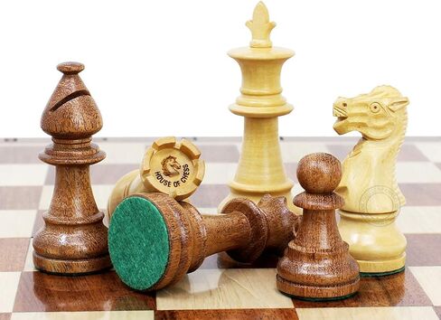 House of Chess - Victorian Staunton Golden Acacia Wood Chess Set - 14 x 14 Inches Wooden Folding Chess Board with Algebraic Notation - Wooden Chess Pieces with King Height 3 Inches + 2 Extra Queens in Saudi Arabia