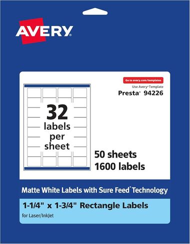 Avery Matte White Rectangle Labels with Sure Feed, 1.25" x 1.75", 800 Matte White Printable Labels in Kuwait
