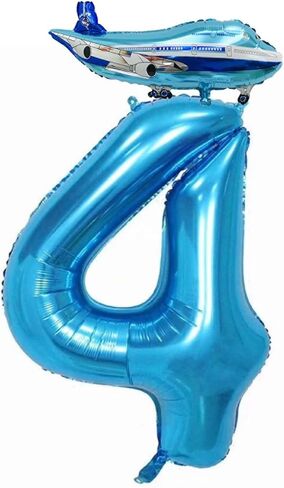 40inch Blue Airplane Number 4 Balloon, 4 Pack, Boys, Girls, All Ages, Birthday, Anniversary, Baby Shower in Kuwait