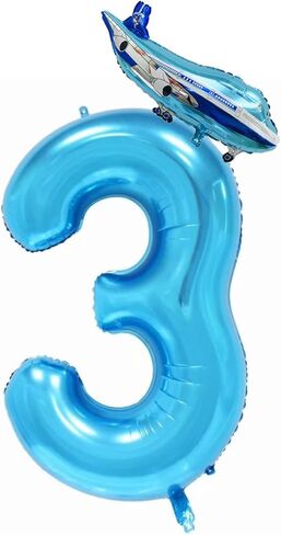 40inch Blue Airplane Number 4 Balloon, 4 Pack, Boys, Girls, All Ages, Birthday, Anniversary, Baby Shower in Kuwait
