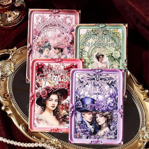 20 Sheets Baroque Garden Girl Series PET Scrapbook Stickers Set, Vintage Sticker Book for Scrapbooking, Pre-Cut Junk Journal Ephemera, DIY Crafts Waterproof Journaling Supplies (Pink Love Song) in Kuwait