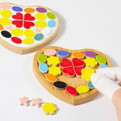 170g Ceramic Mosaic Tiles Pieces, Heart Star Oval Round Flower Shape Mosaics for Crafts Bulk,Student Adults Mosaic Kits Making (Star（Blue）) in Saudi Arabia