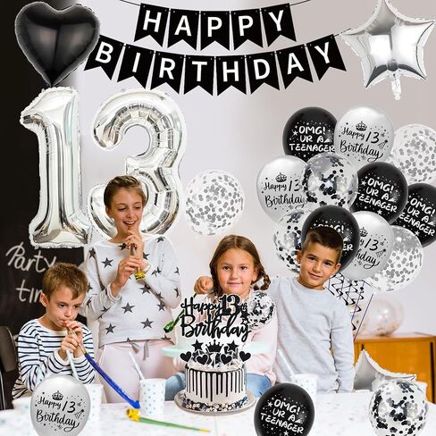 ديكورات عيد الميلاد الثالثة عشر للأولاد - اللوازم الرسمية لحفلات المراهقون الأسود لافتة عيد ميلاد سعيد ، يا إلهي ، البالونات في مراهق ، رقم 13 كعكة بالون في سن المراهقة البالغة من العمر 13 عامًا in Kuwait