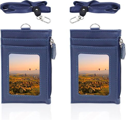 2 Pack PU Leather Badge Holder with Zipper Pocket, Badge Holder Wallet with Lanyard, ID Badge Card Holder with 4 Card Slots and 1 Zipper Pocket, Black in Kuwait