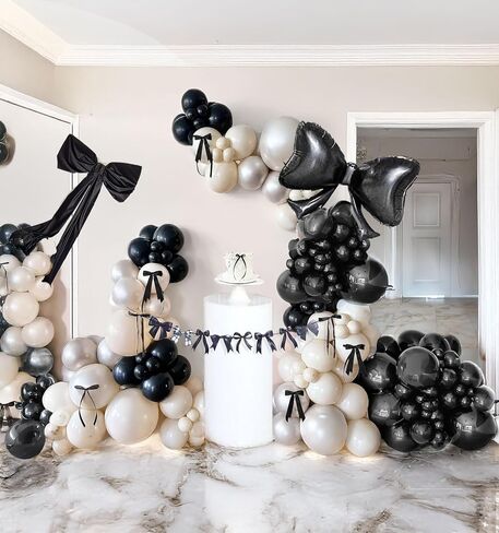 زخارف حفلة عيد ميلاد سوداء القوس 130pcs أبيض مزدوج بيرل مع بالون ربطة عنق وقوس البالون مايلار وراية القوس لفتيات عيد ميلاد الطفل الاستحمام اللوازم الحفلات in Kuwait