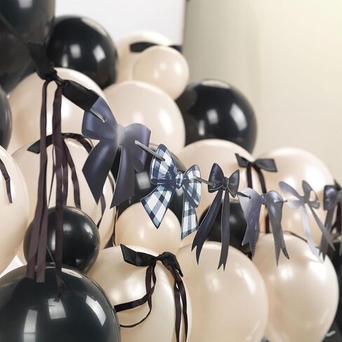 زخارف حفلة عيد ميلاد سوداء القوس 130pcs أبيض مزدوج بيرل مع بالون ربطة عنق وقوس البالون مايلار وراية القوس لفتيات عيد ميلاد الطفل الاستحمام اللوازم الحفلات in Kuwait