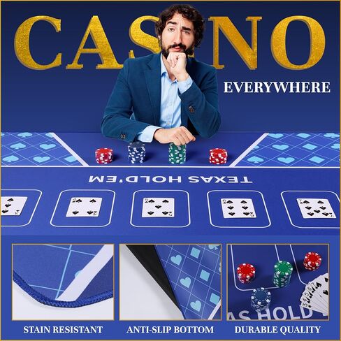طاولة البوكر أعلى - قابلة للطي 70 "× 35" حصيرة لعبة البوكر Texas Hold'em مع الدعم غير المنزلق وحقيبة الحمل السوستة - مقاومة للماء ومحمولة طاولة الكازينو Topper Lights حتى 10 لاعبين in Saudi Arabia