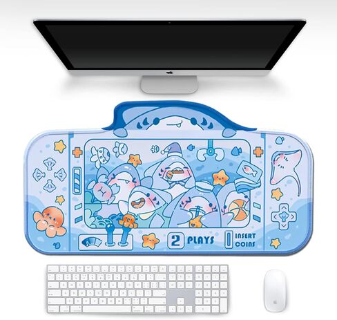 PERFECTSIGHT Cute Shark Party Desk Mat Kawaii Desk Pad, Switch Large Gaming Mouse Pad, Funny Crane Machine Deskmat Mousepad, Anime Desk Blotter Protector Laptop Keyboard Pad for Women Kids Girls Boys in Kuwait