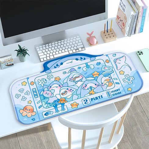PERFECTSIGHT Cute Shark Party Desk Mat Kawaii Desk Pad, Switch Large Gaming Mouse Pad, Funny Crane Machine Deskmat Mousepad, Anime Desk Blotter Protector Laptop Keyboard Pad for Women Kids Girls Boys in Kuwait