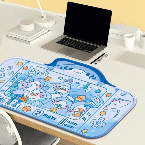 PERFECTSIGHT Cute Shark Party Desk Mat Kawaii Desk Pad, Switch Large Gaming Mouse Pad, Funny Crane Machine Deskmat Mousepad, Anime Desk Blotter Protector Laptop Keyboard Pad for Women Kids Girls Boys in Kuwait