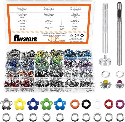Rustark 403pcs 4 ألوان 5 ملم زهرة العيينة الحلقات مجموعة التشويش مع 3pcs أدوات إعداد grommet ، والجبن المعدنية الأزهار grommet in Saudi Arabia