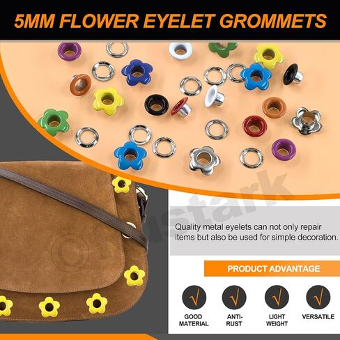 Rustark 403pcs 4 ألوان 5 ملم زهرة العيينة الحلقات مجموعة التشويش مع 3pcs أدوات إعداد grommet ، والجبن المعدنية الأزهار grommet in Saudi Arabia