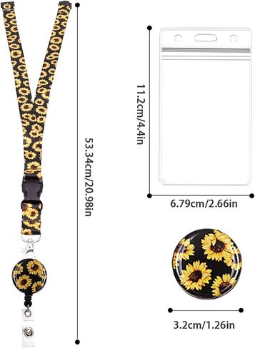 Fashion Sunflower Lanyard ID Card Clip Kit,Women Girls Nurse Reversible Detachable Key Chain Lanyard and Retractable ID Card with Horizontal Name Badge Holder,for Keys USB ID Card Phone in Saudi Arabia