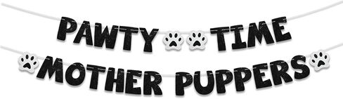 Beishida Glitter Black Pawty Time Puppers Puppers Banner - No DIY - The Pet Birthday Banner - Puppy Birthday Decorations ， Cat Cat/Dog Birthday Party Supplies ， Dog Paw Party Sign in Kuwait