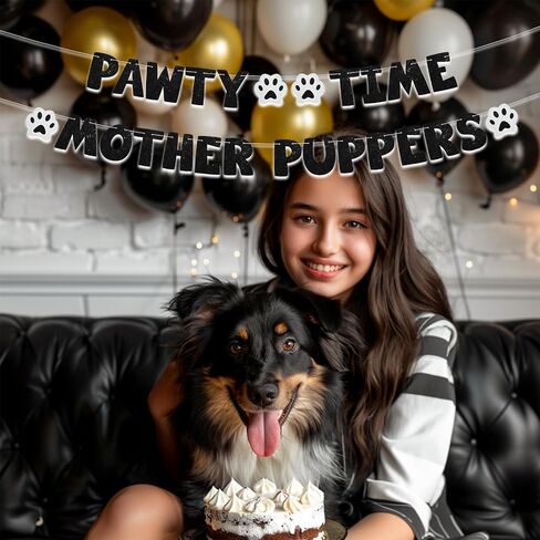 Beishida Glitter Black Pawty Time Puppers Puppers Banner - No DIY - The Pet Birthday Banner - Puppy Birthday Decorations ， Cat Cat/Dog Birthday Party Supplies ， Dog Paw Party Sign in Kuwait