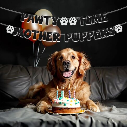 Beishida Glitter Black Pawty Time Puppers Puppers Banner - No DIY - The Pet Birthday Banner - Puppy Birthday Decorations ， Cat Cat/Dog Birthday Party Supplies ， Dog Paw Party Sign in Kuwait
