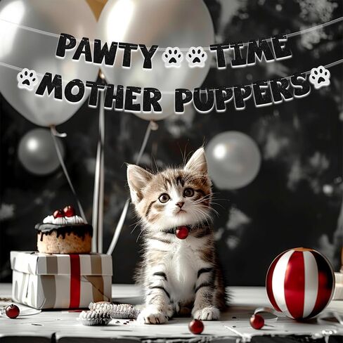 Beishida Glitter Black Pawty Time Puppers Puppers Banner - No DIY - The Pet Birthday Banner - Puppy Birthday Decorations ， Cat Cat/Dog Birthday Party Supplies ， Dog Paw Party Sign in Kuwait