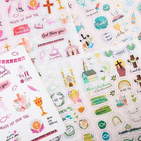 Christian Baptism Communion Confirmation Stickers - 205Pcs English & German Religious Faith Stickers for Scrapbooking,Invitations,Journals,Planner in Saudi Arabia