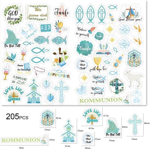 Christian Baptism Communion Confirmation Stickers - 205Pcs English & German Religious Faith Stickers for Scrapbooking,Invitations,Journals,Planner in Saudi Arabia