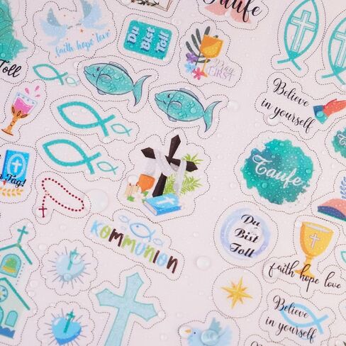 Christian Baptism Communion Confirmation Stickers - 205Pcs English & German Religious Faith Stickers for Scrapbooking,Invitations,Journals,Planner in Saudi Arabia