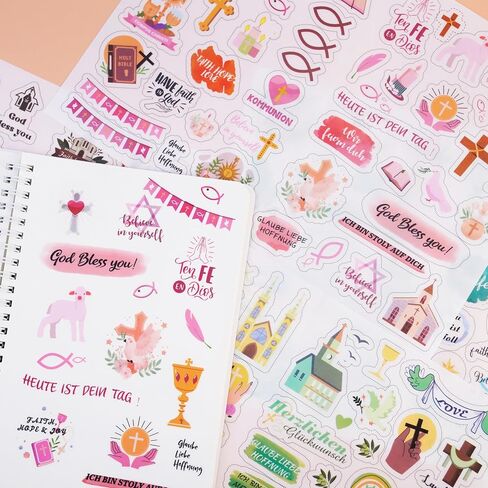 Christian Baptism Communion Confirmation Stickers - 205Pcs English & German Religious Faith Stickers for Scrapbooking,Invitations,Journals,Planner in Saudi Arabia
