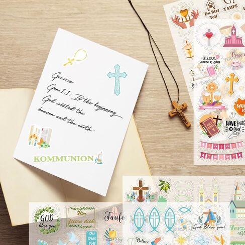 Christian Baptism Communion Confirmation Stickers - 205Pcs English & German Religious Faith Stickers for Scrapbooking,Invitations,Journals,Planner in Saudi Arabia