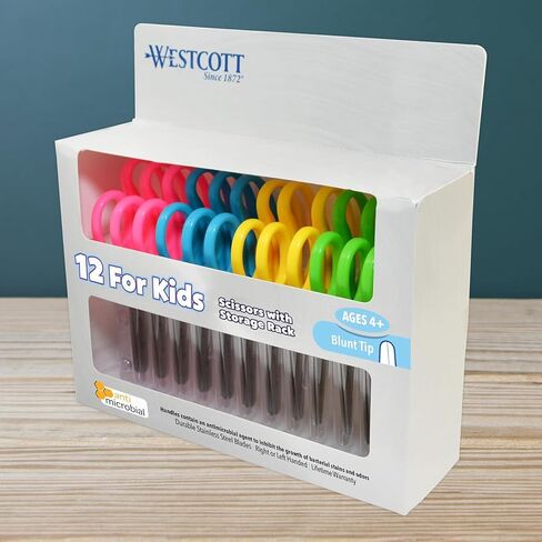 Westcott 14871 Right- and Left-Handed Scissors, Kids' Scissors, Ages 4-8, 5-Inch Blunt Tip, Assorted, 12 Pack in Kuwait