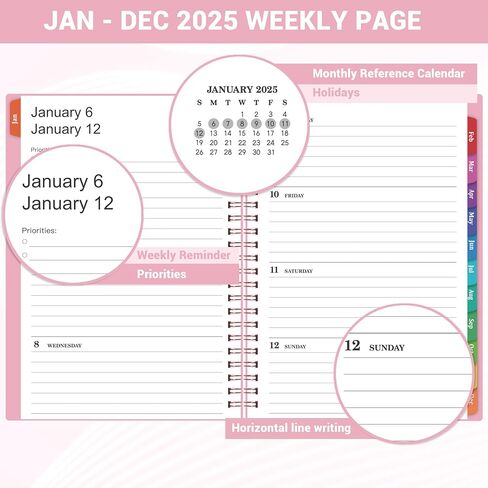 2025 Planner - مخطط شهري أسبوعي 2025 ، مخطط التقويم من يناير 2025 إلى ديسمبر 2025 مع حلزوني جيب داخلي ، علامات تبويب ملونة ، 6.4 '' x 8.5 ' - الوردي in Kuwait