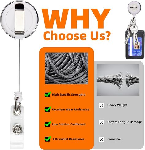 2 حزمة حامل شارة مريحة وأنيقة قابلة للسحب - مثالي للمفاتيح وشارات الهوية بكرات شارة مفاتيح ، ومقاطع حامل الهوية ، وأكثر تشملها. in Kuwait