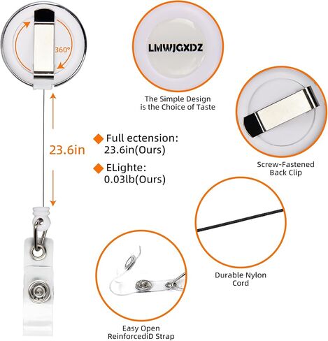 2 حزمة حامل شارة مريحة وأنيقة قابلة للسحب - مثالي للمفاتيح وشارات الهوية بكرات شارة مفاتيح ، ومقاطع حامل الهوية ، وأكثر تشملها. in Kuwait
