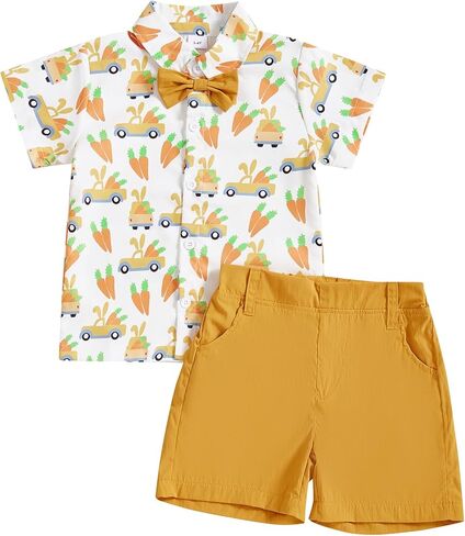 Toddler Baby Boy Summer Clothes Set Easter Bunny Short Sleeve Button Down Shirt And Shorts Gentleman Suit Outfits in Kuwait