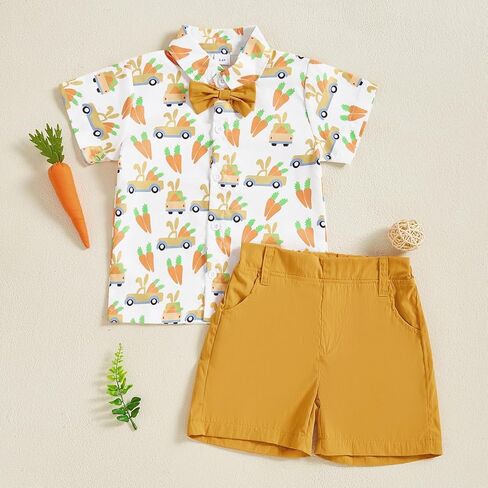 Toddler Baby Boy Summer Clothes Set Easter Bunny Short Sleeve Button Down Shirt And Shorts Gentleman Suit Outfits in Kuwait