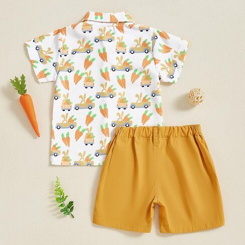 Toddler Baby Boy Summer Clothes Set Easter Bunny Short Sleeve Button Down Shirt And Shorts Gentleman Suit Outfits in Kuwait