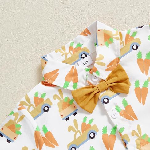 Toddler Baby Boy Summer Clothes Set Easter Bunny Short Sleeve Button Down Shirt And Shorts Gentleman Suit Outfits in Kuwait