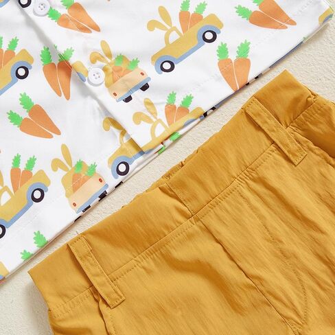 Toddler Baby Boy Summer Clothes Set Easter Bunny Short Sleeve Button Down Shirt And Shorts Gentleman Suit Outfits in Kuwait