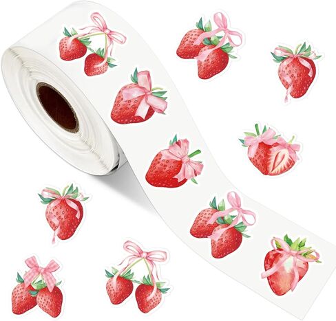 1000pcs Strawberry Coquette Sticker Watercolor Pink Bow Paper Decal 8 تصاميم ملصق ملصق لاصق الفاكهة لمكافأة Scrapbook DIY Supplies ، 1.5 in in Kuwait